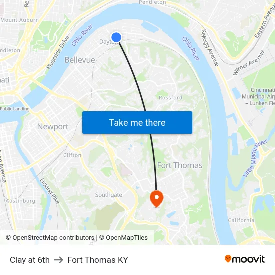 Clay at 6th to Fort Thomas KY map