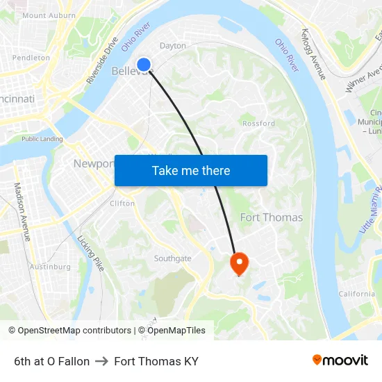 6th at O Fallon to Fort Thomas KY map