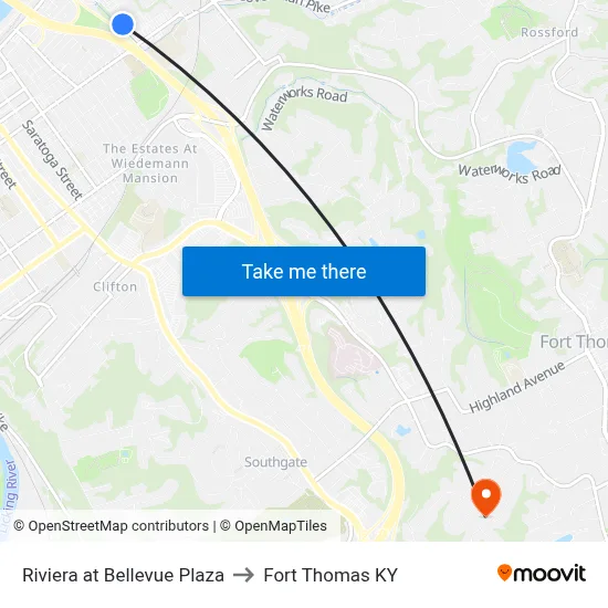 Riviera at Bellevue Plaza to Fort Thomas KY map