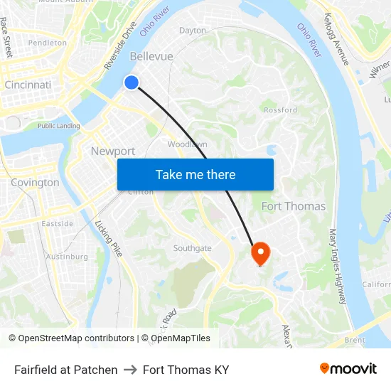 Fairfield at Patchen to Fort Thomas KY map