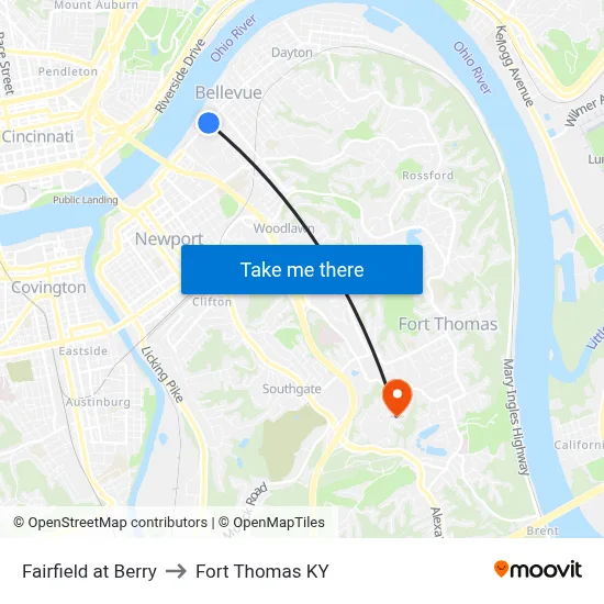 Fairfield at Berry to Fort Thomas KY map