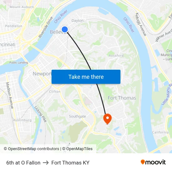 6th at O Fallon to Fort Thomas KY map