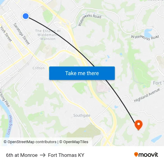 6th at Monroe to Fort Thomas KY map