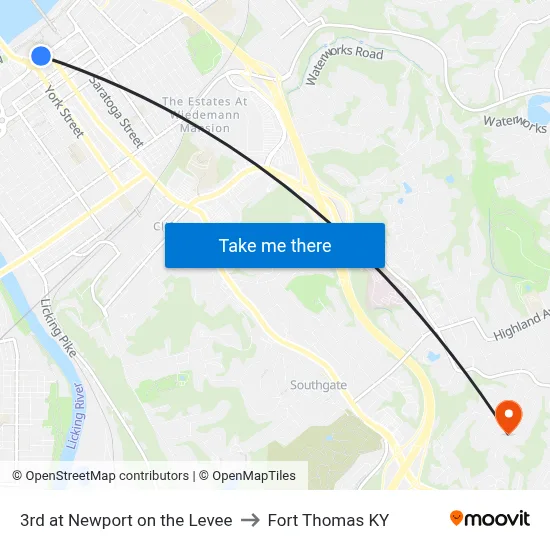 3rd at Newport on the Levee to Fort Thomas KY map
