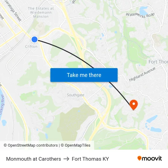 Monmouth at Carothers to Fort Thomas KY map