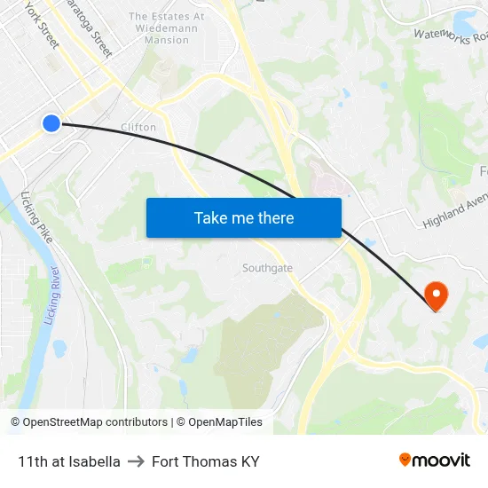 11th at Isabella to Fort Thomas KY map