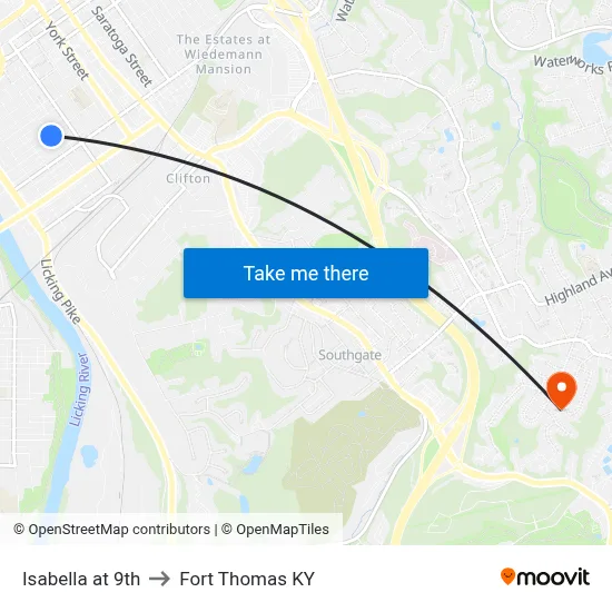 Isabella at 9th to Fort Thomas KY map
