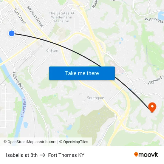 Isabella at 8th to Fort Thomas KY map