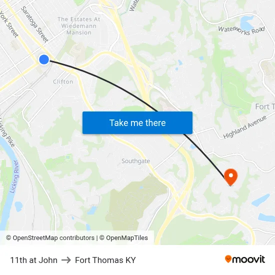 11th at John to Fort Thomas KY map