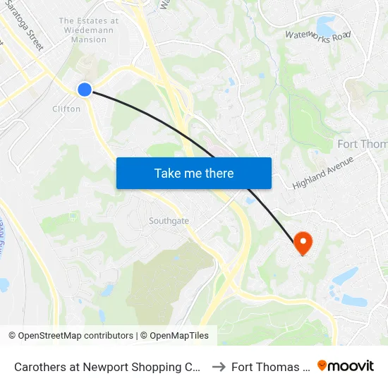 Carothers at Newport Shopping Center to Fort Thomas KY map