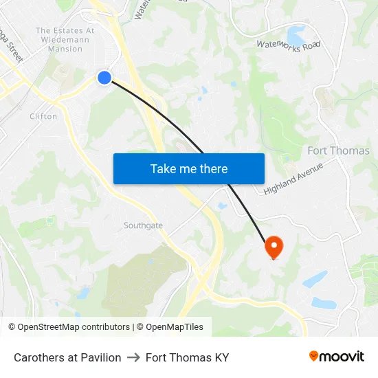 Carothers at Pavilion to Fort Thomas KY map