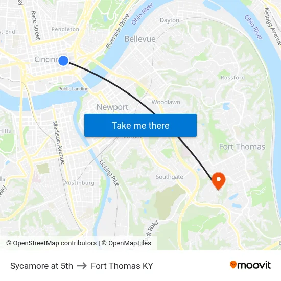 Sycamore at 5th to Fort Thomas KY map