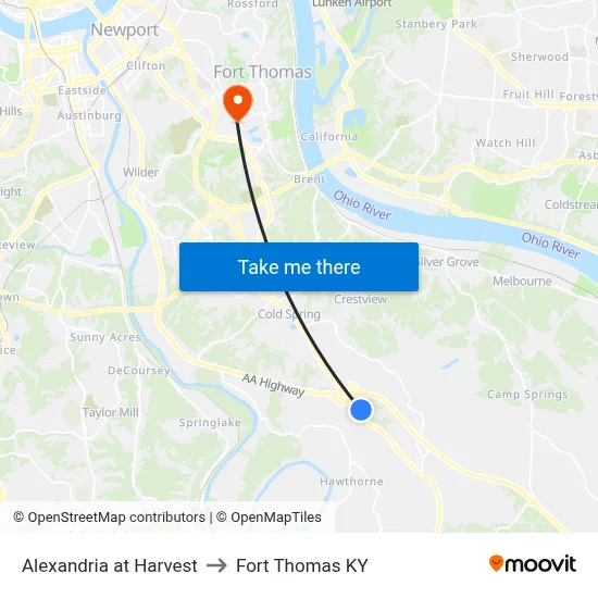 Alexandria at Harvest to Fort Thomas KY map