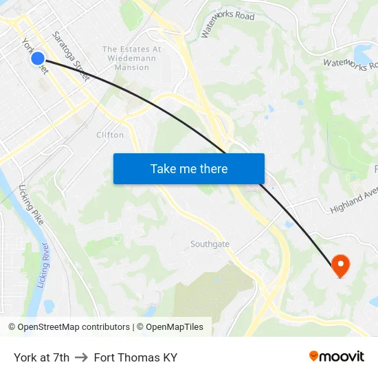 York at 7th to Fort Thomas KY map