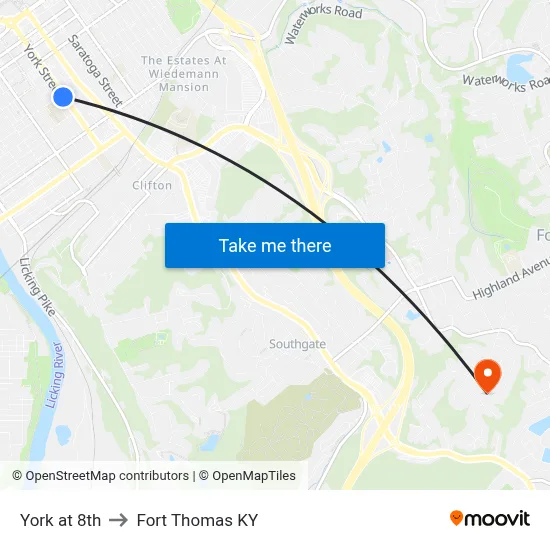 York at 8th to Fort Thomas KY map
