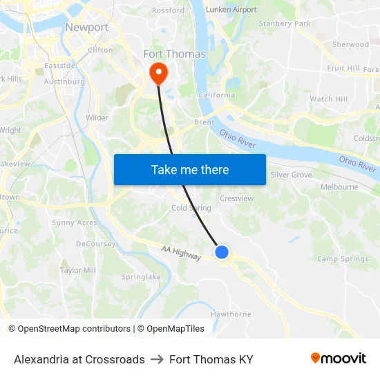 Alexandria at Crossroads to Fort Thomas KY map