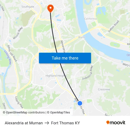 Alexandria at Murnan to Fort Thomas KY map