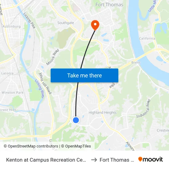 Kenton at Campus Recreation Center to Fort Thomas KY map