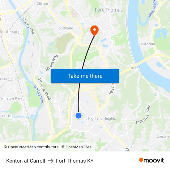 Kenton at Carroll to Fort Thomas KY map