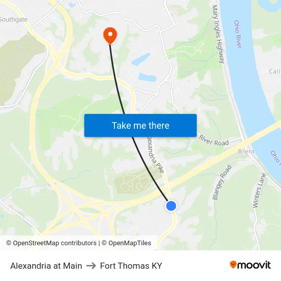 Alexandria at Main to Fort Thomas KY map