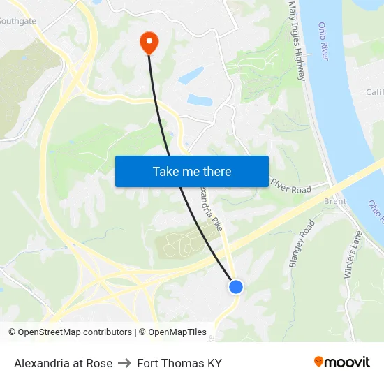 Alexandria at Rose to Fort Thomas KY map