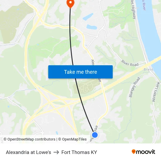 Alexandria at Lowe's to Fort Thomas KY map