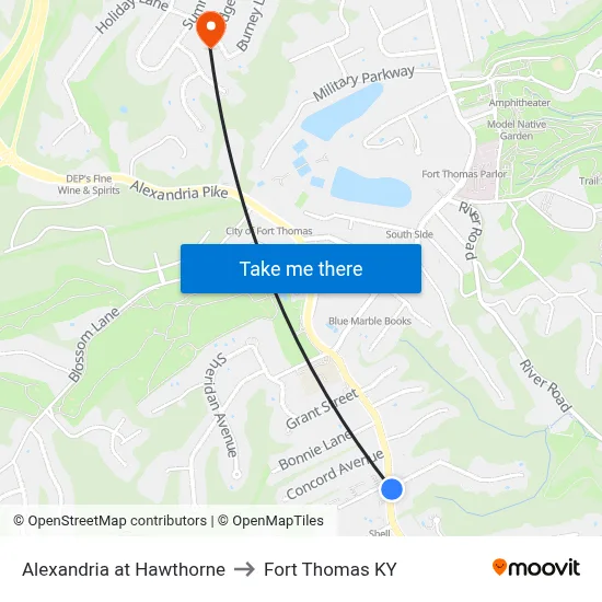 Alexandria at Hawthorne to Fort Thomas KY map