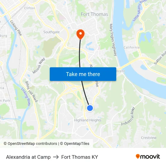 Alexandria at Camp to Fort Thomas KY map