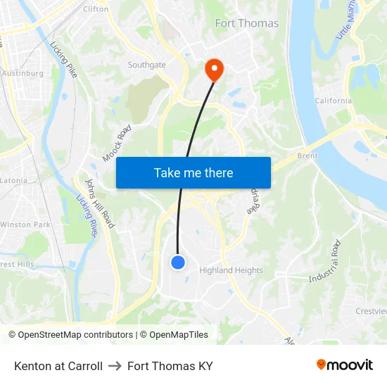 Kenton at Carroll to Fort Thomas KY map