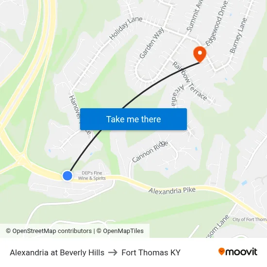 Alexandria at Beverly Hills to Fort Thomas KY map
