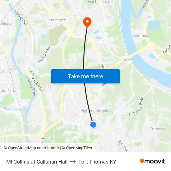 Ml Collins at Callahan Hall to Fort Thomas KY map