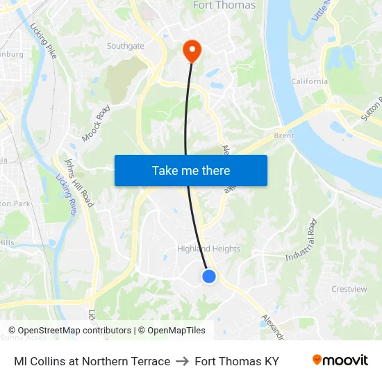 Ml Collins at Northern Terrace to Fort Thomas KY map
