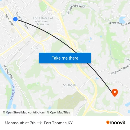 Monmouth at 7th to Fort Thomas KY map