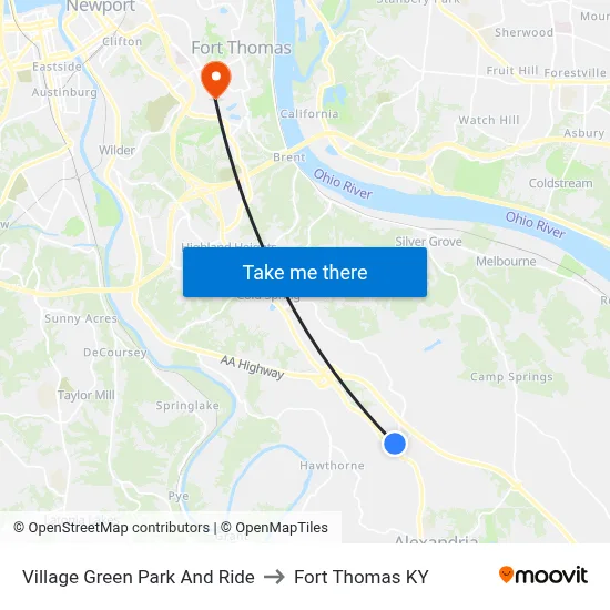 Village Green Park And Ride to Fort Thomas KY map
