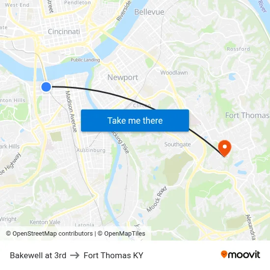 Bakewell at 3rd to Fort Thomas KY map