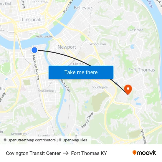 Covington Transit Center to Fort Thomas KY map