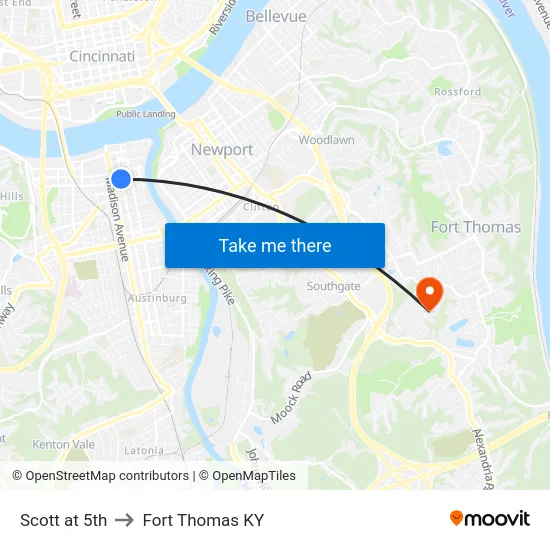 Scott at 5th to Fort Thomas KY map