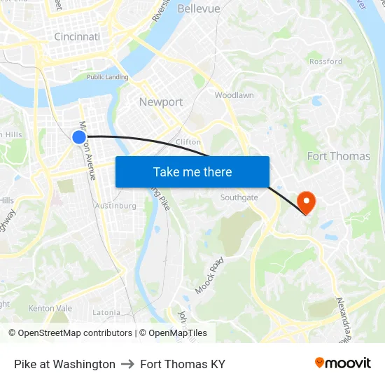 Pike at Washington to Fort Thomas KY map