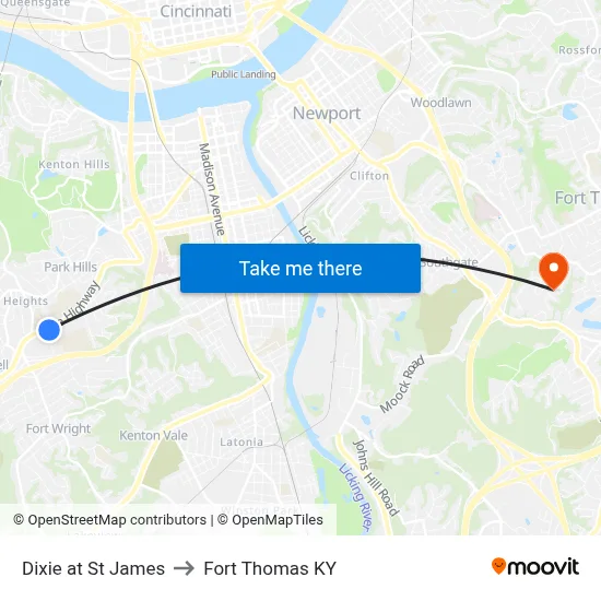 Dixie at St James to Fort Thomas KY map