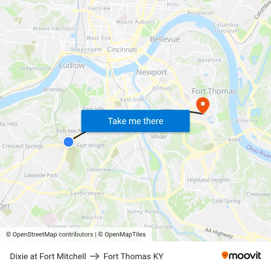 Dixie at Fort Mitchell to Fort Thomas KY map