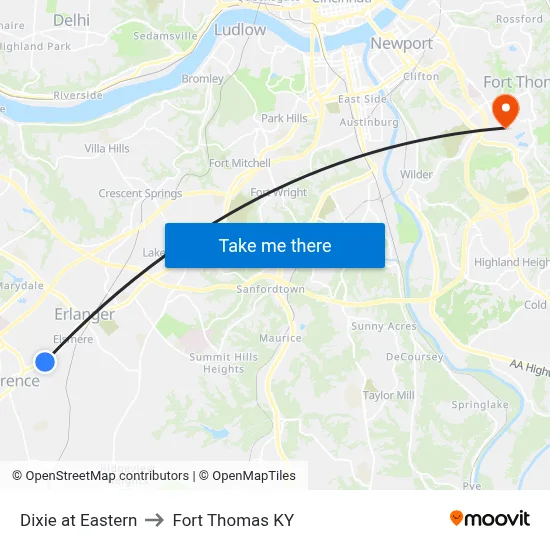 Dixie at Eastern to Fort Thomas KY map