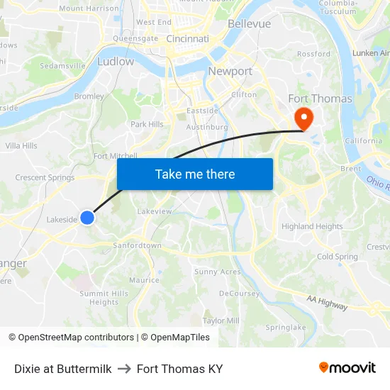 Dixie at Buttermilk to Fort Thomas KY map