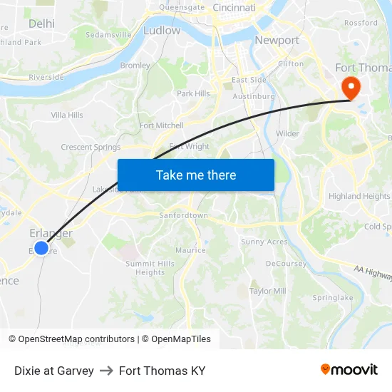 Dixie at Garvey to Fort Thomas KY map
