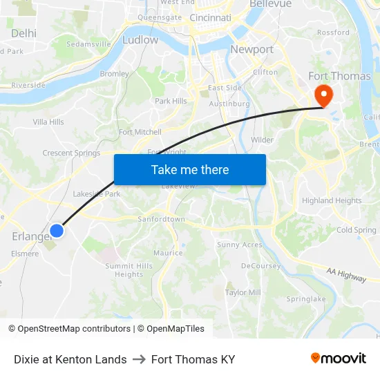 Dixie at Kenton Lands to Fort Thomas KY map
