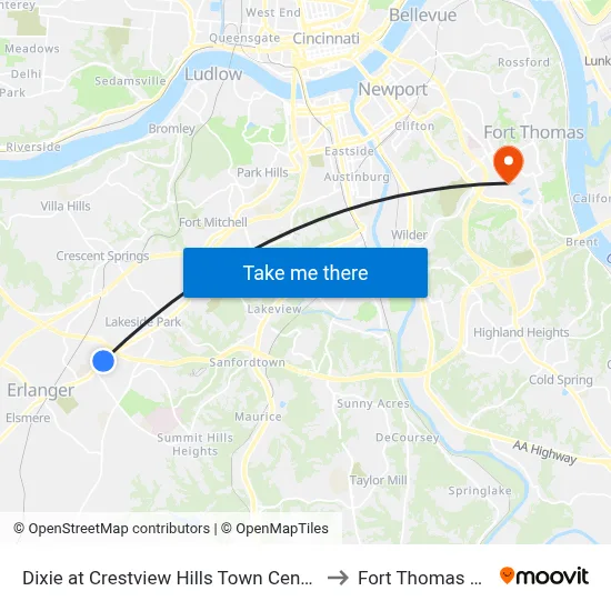 Dixie at Crestview Hills Town Center to Fort Thomas KY map