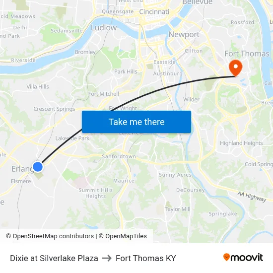 Dixie at Silverlake Plaza to Fort Thomas KY map
