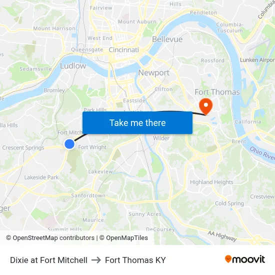 Dixie at Fort Mitchell to Fort Thomas KY map