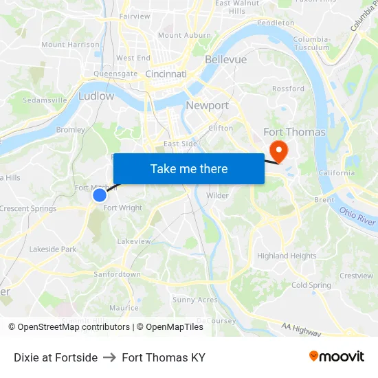 Dixie at Fortside to Fort Thomas KY map