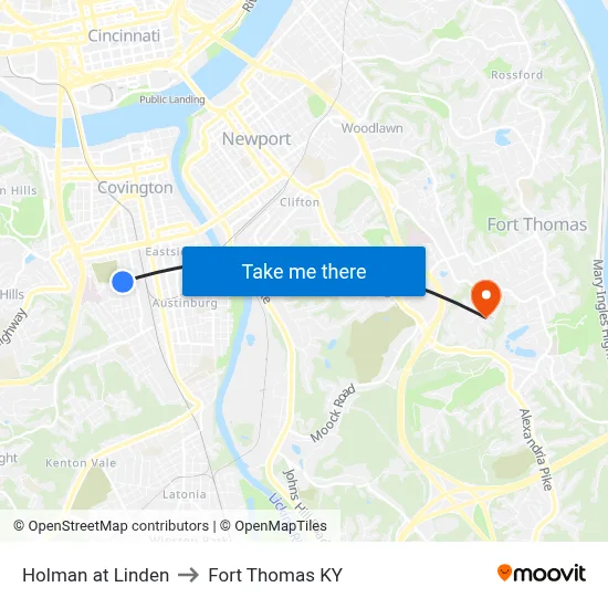Holman at Linden to Fort Thomas KY map