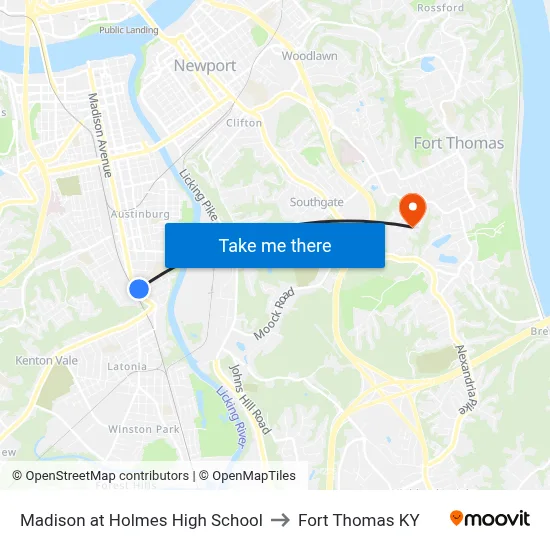 Madison at Holmes High School to Fort Thomas KY map